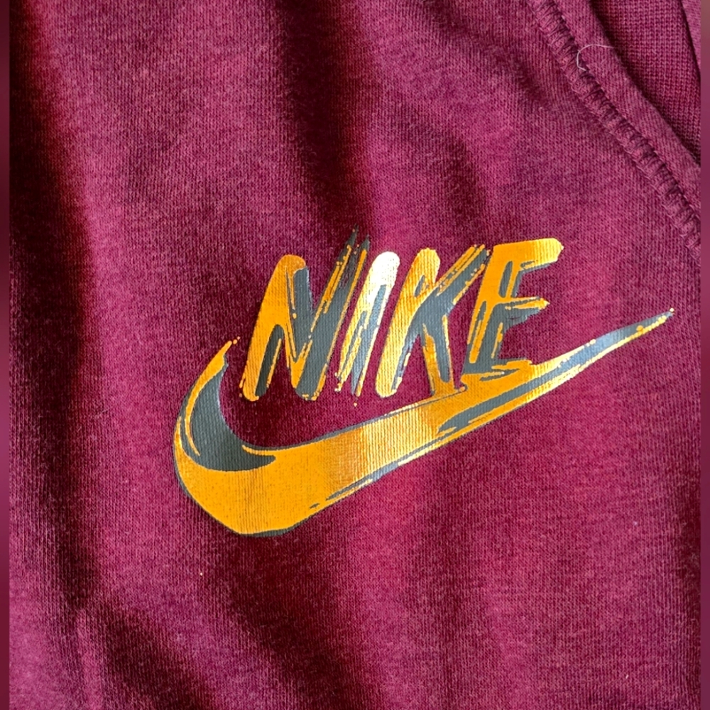 Nike Metallic Spellout Maroon Tapered Drawstring Jogger Pants Women’s